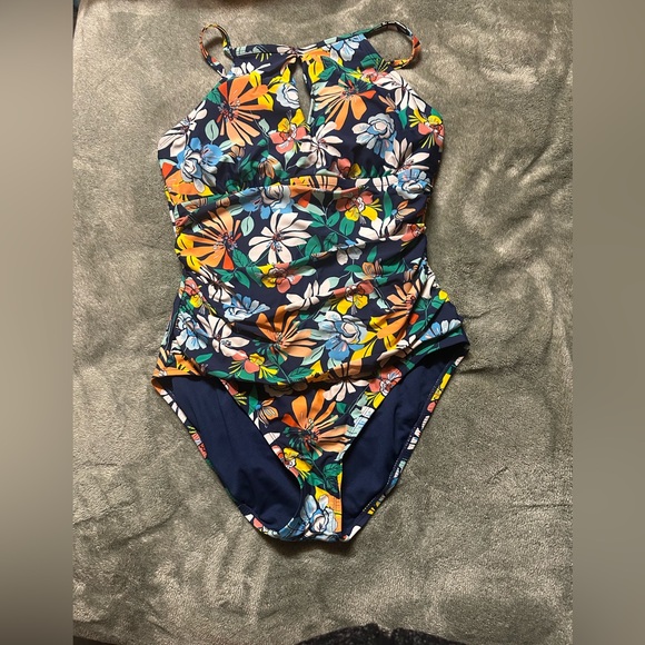 Ellen Tracy Other - Ellen Tracy Navy Floral Halter One-Piece Swimwear